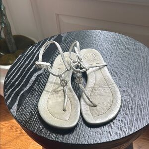 Silver Metallic T-Strap Thong Sandals